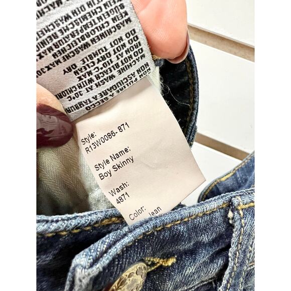 R13 Boy Mid Rise Whiskered 5 Pocket Denim Skinny Jeans Blue Women's Size W26 - Picture 4 of 9